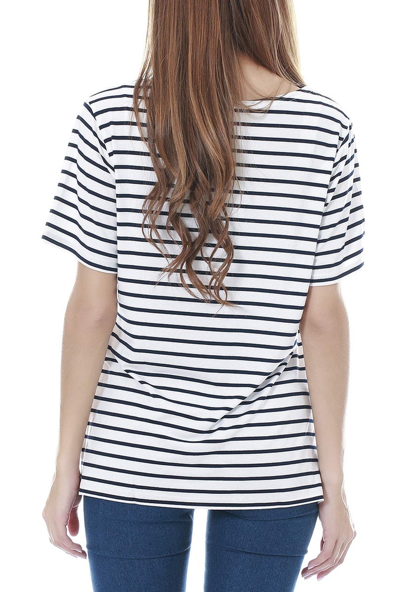 Smallshow 3 Pcs Maternity Nursing T-Shirt Nursing Tops White Stripe-Black-Grey Medium - Image 4