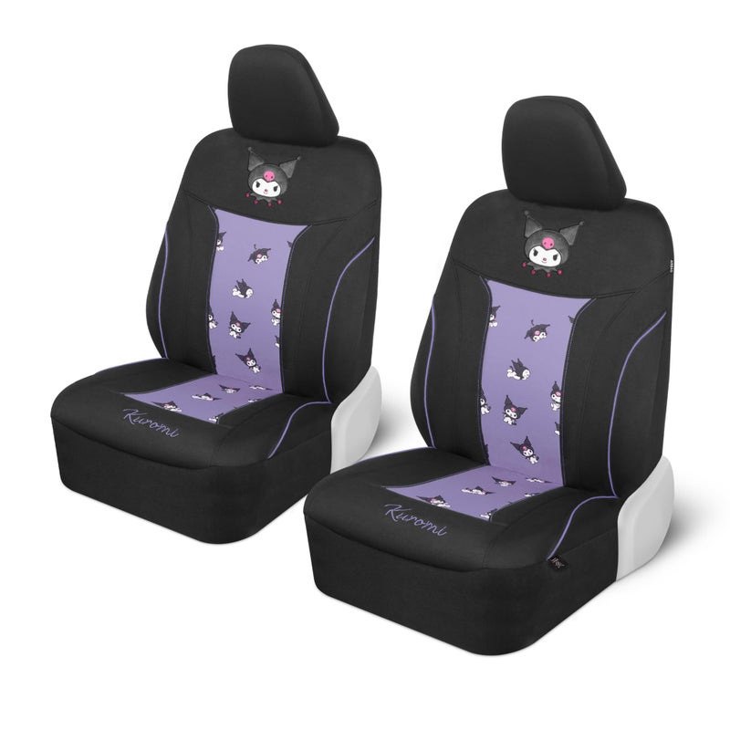 Hello Kitty Kuromi Car Seat Covers  Cute Black and Purple Front Seat Covers with Lavender Accents Durable and Comfortable Polyester Car Accessories Hello Kitty Accessories 2pc