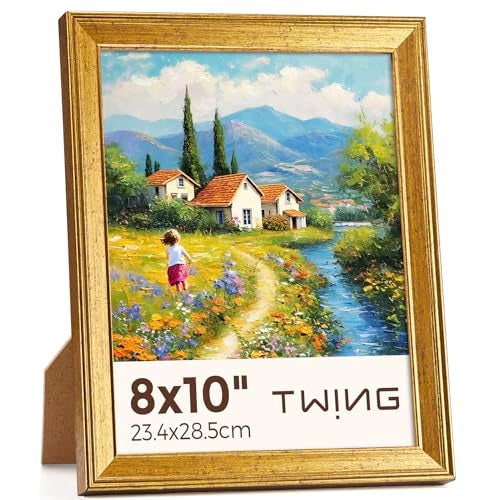 TWING 8x10 Picture Frame,Display Pictures 5x7 with Mat or 8x10 Without Mat,Vintage Picture Frames for Wall Mounting or Table Display,Rustic Gold,1 Pack - Image 1