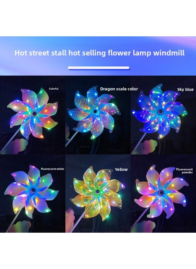 null - Melody Windmill Pattern Stall Wooden Pole Windmill Toy Colorful Laser Activity Sequin Printing Scenic Spot Luminous-Color:Transparent Laser Fluorescent Windmill With Light Medium Size (windmill Diameter 24) - Image 1