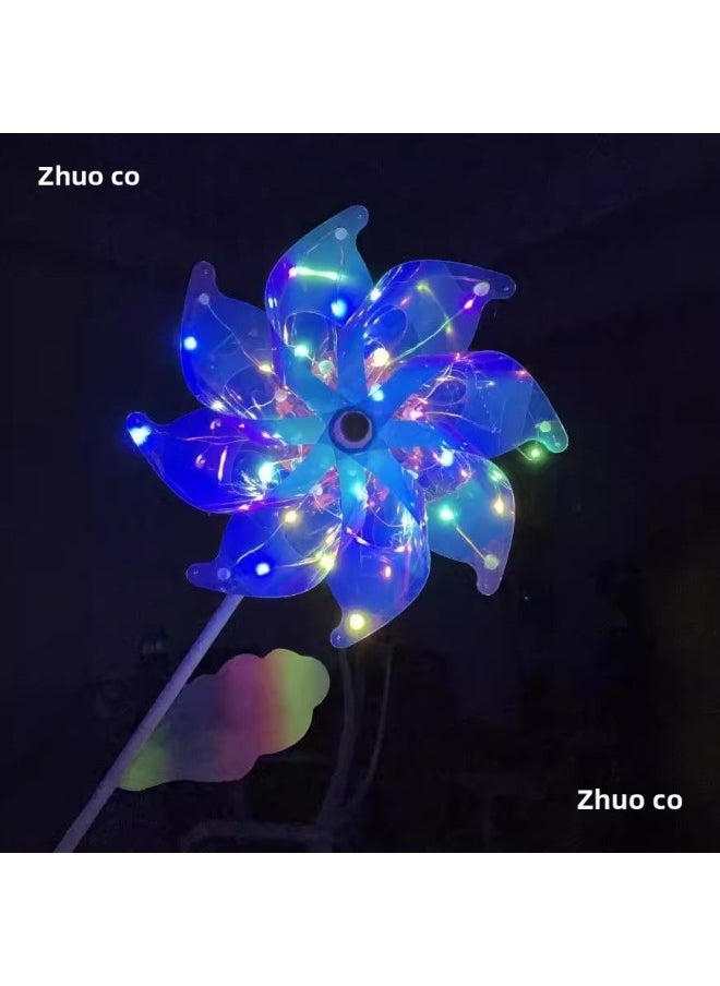 null - Melody Windmill Pattern Stall Wooden Pole Windmill Toy Colorful Laser Activity Sequin Printing Scenic Spot Luminous-Color:Transparent Laser Fluorescent Windmill With Light Medium Size (windmill Diameter 24) - Image 1