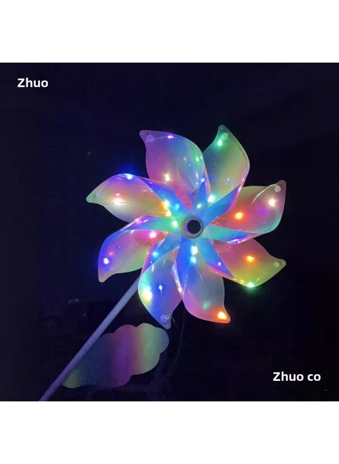 null - Melody Windmill Pattern Stall Wooden Pole Windmill Toy Colorful Laser Activity Sequin Printing Scenic Spot Luminous-Color:Transparent Laser Fluorescent Windmill With Light Medium Size (windmill Diameter 24) - Image 1