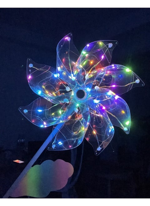 Melody Windmill Pattern Stall Wooden Pole Windmill Toy Colorful Laser Activity Sequin Printing Scenic Spot Luminous-Color:Transparent Laser Fluorescent Windmill With Light Medium Size (windmill Diameter 24)