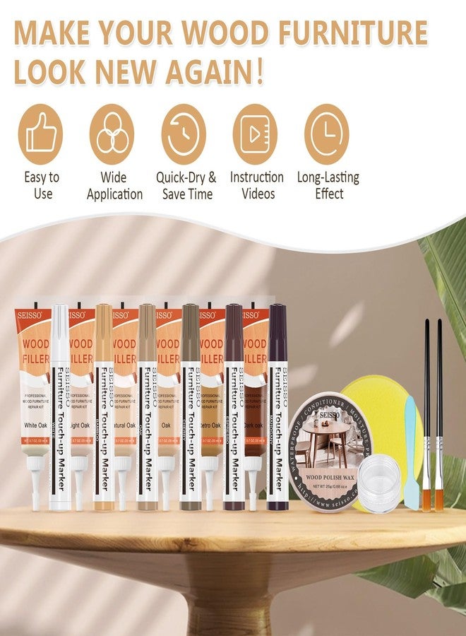 SEISSO Wood Furniture Repair Kit Touch Up Markers, 6 Colors Natural Oak Wood Filler with Repair Markers, Wood Polish Wax for Holes, Scratches, Cracks, Tables, Doors, Floors, Cabinet, Oak, Walnut - Set of 18 - Image 4