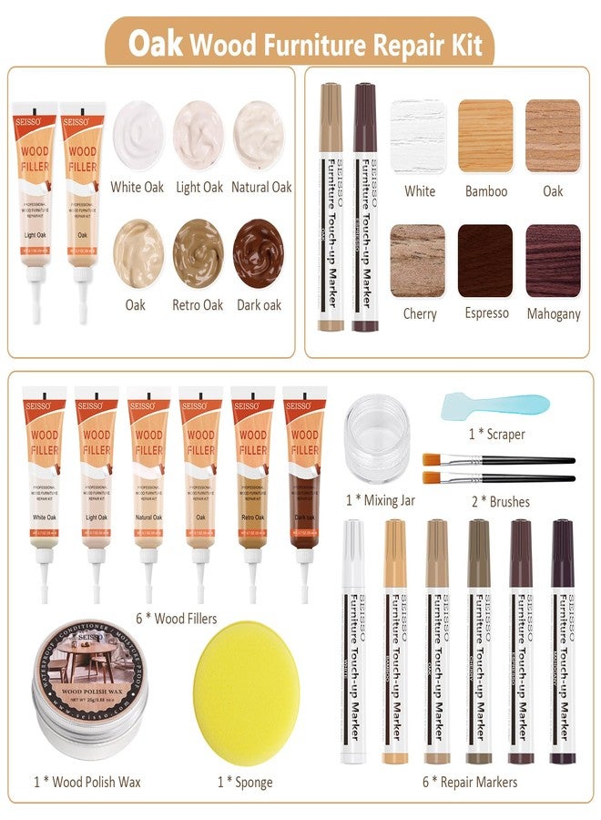 SEISSO Wood Furniture Repair Kit Touch Up Markers, 6 Colors Natural Oak Wood Filler with Repair Markers, Wood Polish Wax for Holes, Scratches, Cracks, Tables, Doors, Floors, Cabinet, Oak, Walnut - Set of 18 - Image 2