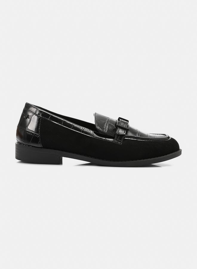 Dejavu Shoes JAL-DVTX-001 Leather With A Middle Belt Plain Black Loafer For Women - Image 1