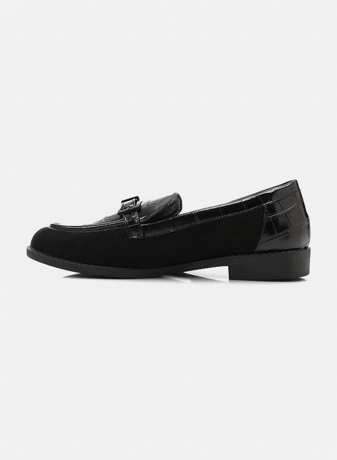 Dejavu Shoes JAL-DVTX-001 Leather With A Middle Belt Plain Black Loafer For Women - Image 4