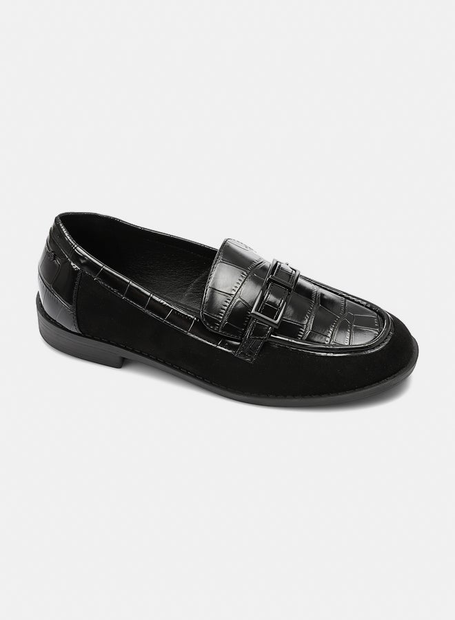Dejavu Shoes JAL-DVTX-001 Leather With A Middle Belt Plain Black Loafer For Women - Image 2