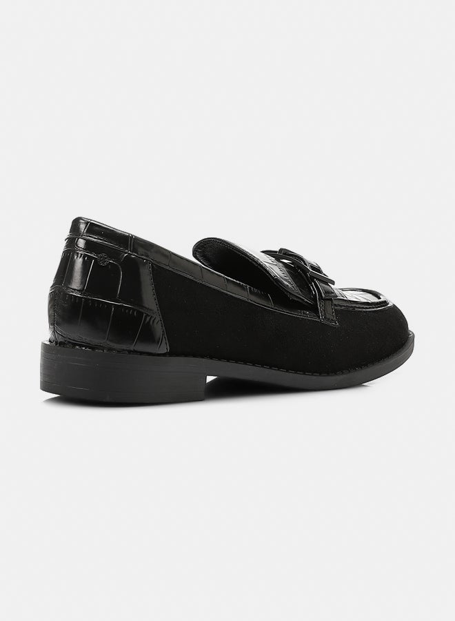 Dejavu Shoes JAL-DVTX-001 Leather With A Middle Belt Plain Black Loafer For Women - Image 3