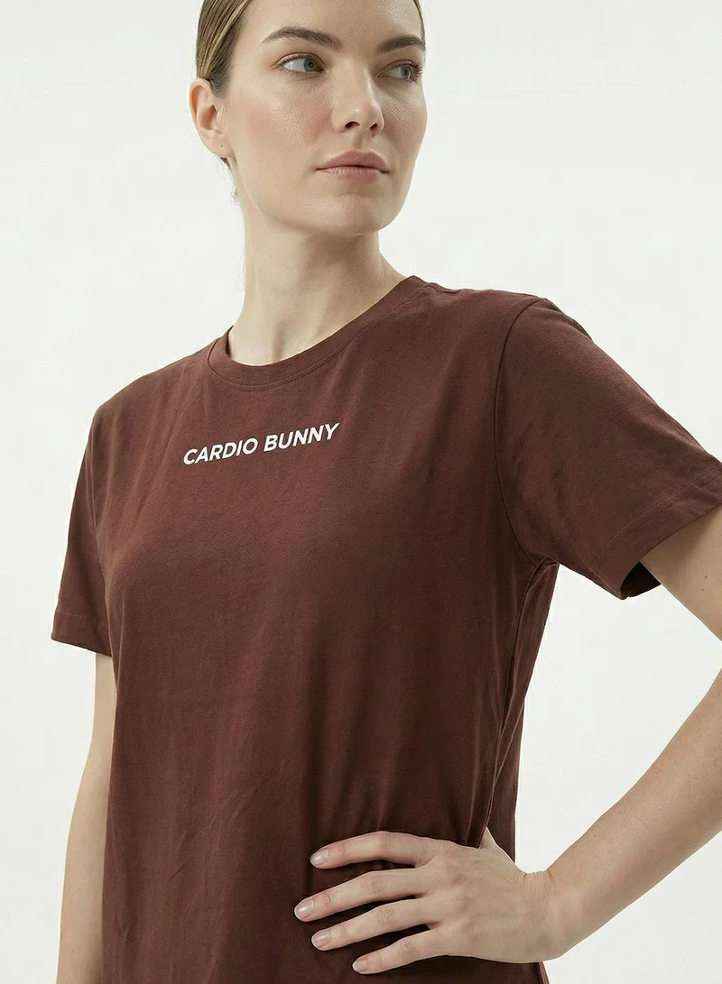 Cardio Bunny brown Women's Oversized Back Graphic Print T-Shirt pure Cotton Drop Shoulder for Women | Best Price UAE
