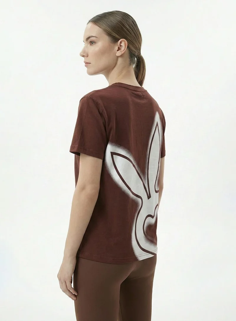 Cardio Bunny brown Women's Oversized Back Graphic Print T-Shirt pure Cotton Drop Shoulder for Women | Best Price UAE