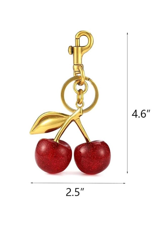 Luxurious 18K Gold Plated Cherry Bag Charm, Cherry Keychain Accessory Purse Charm - Image 4