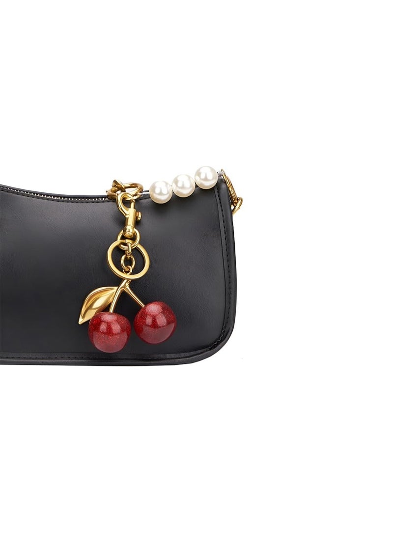 Luxurious 18K Gold Plated Cherry Bag Charm, Cherry Keychain Accessory Purse Charm - Image 3