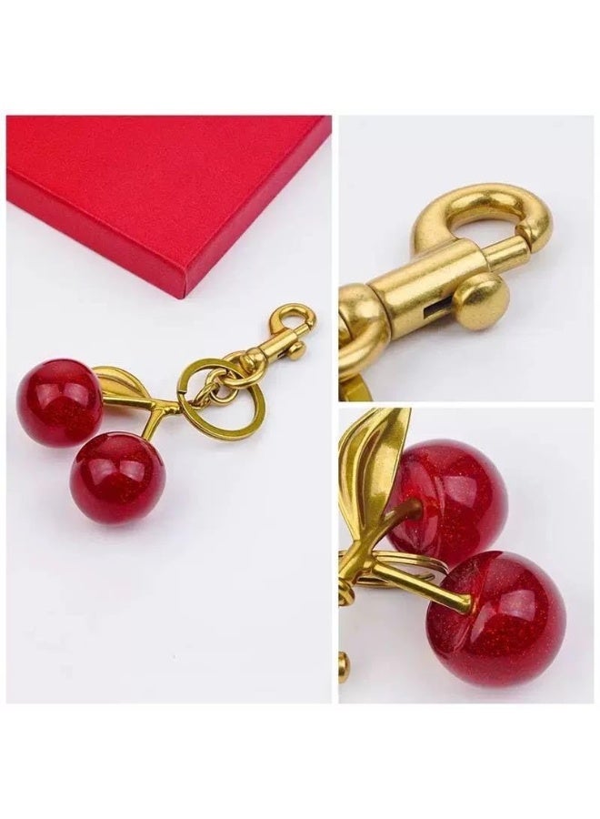 Luxurious 18K Gold Plated Cherry Bag Charm, Cherry Keychain Accessory Purse Charm - Image 5