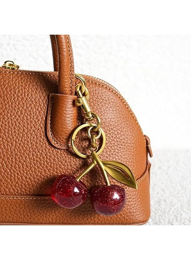 Luxurious 18K Gold Plated Cherry Bag Charm, Cherry Keychain Accessory Purse Charm - Image 2