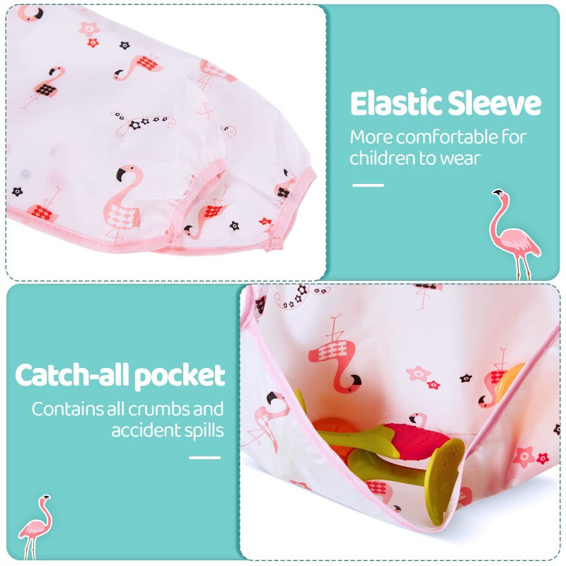 Tarpop 10 Pack Long Sleeve Bibs Infant Smocks Multi Pack Waterproof Soft Sleeved Bibs for Babies Toddler Eating Feeding (6-24 Months,Classic) - Image 3
