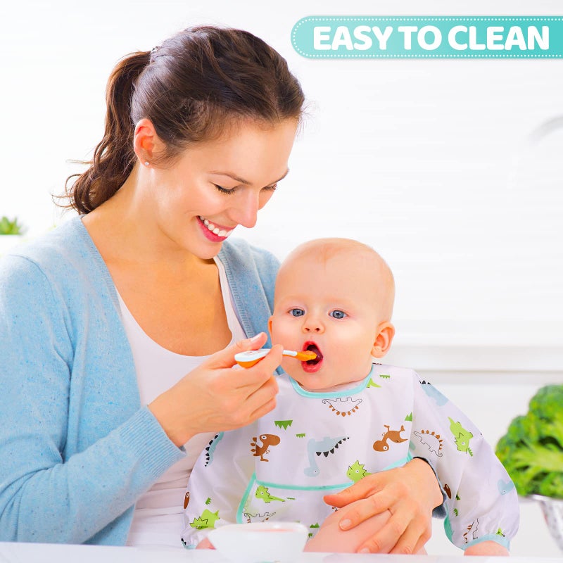 Tarpop 10 Pack Long Sleeve Bibs Infant Smocks Multi Pack Waterproof Soft Sleeved Bibs for Babies Toddler Eating Feeding (6-24 Months,Classic) - Image 5