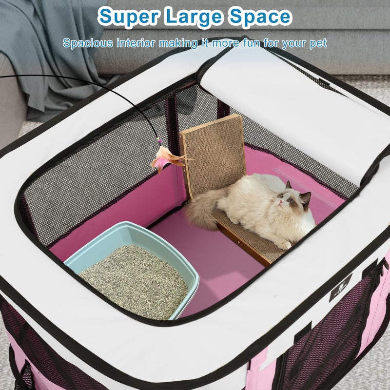X-ZONE PET Dog Playpen, Puppy Cat Play Pen Portable Foldable Indoor/Outdoor Tent Crate Cage, Portable Pet Crate Small Size Pink 30'' - Image 5