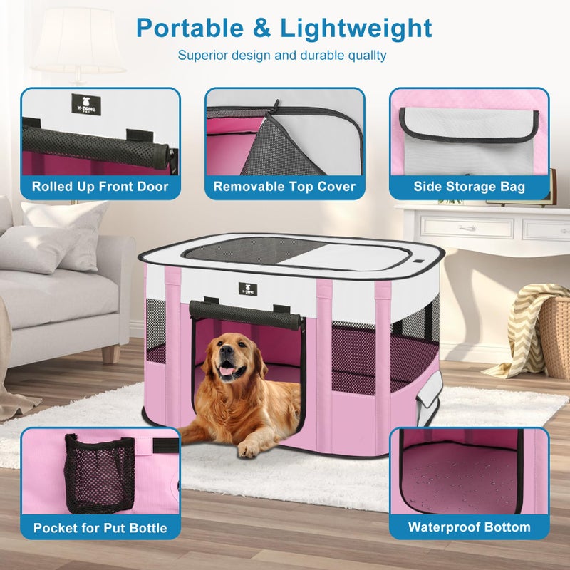 X-ZONE PET Dog Playpen, Puppy Cat Play Pen Portable Foldable Indoor/Outdoor Tent Crate Cage, Portable Pet Crate Small Size Pink 30'' - Image 3