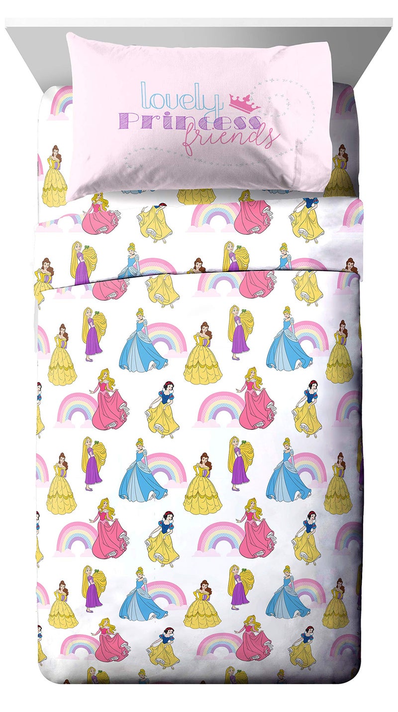 Jay Franco Disney Princess Rainbow 7 Piece Full Bed Set - Includes Comforter & Sheet Set - Bedding Features Aurora, Belle, & Cinderella - Super Soft Fade Resistant Microfiber - Image 3