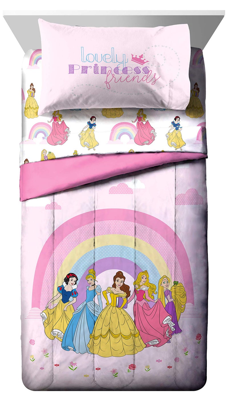 Jay Franco Disney Princess Rainbow 7 Piece Full Bed Set - Includes Comforter & Sheet Set - Bedding Features Aurora, Belle, & Cinderella - Super Soft Fade Resistant Microfiber - Image 2