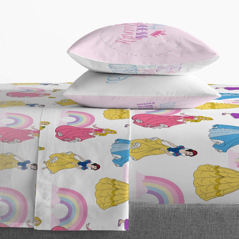 Jay Franco Disney Princess Rainbow 7 Piece Full Bed Set - Includes Comforter & Sheet Set - Bedding Features Aurora, Belle, & Cinderella - Super Soft Fade Resistant Microfiber - Image 4
