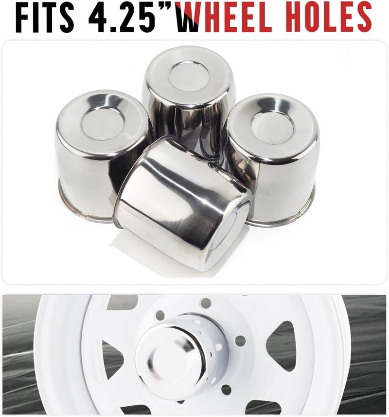 RTRHINOTUNING 4PCS 108mm Push Through Wheel Center Caps Chrome Rim Center Caps for 4.25" Truck Trailer RV SUV Wheels Center Bores - Image 3
