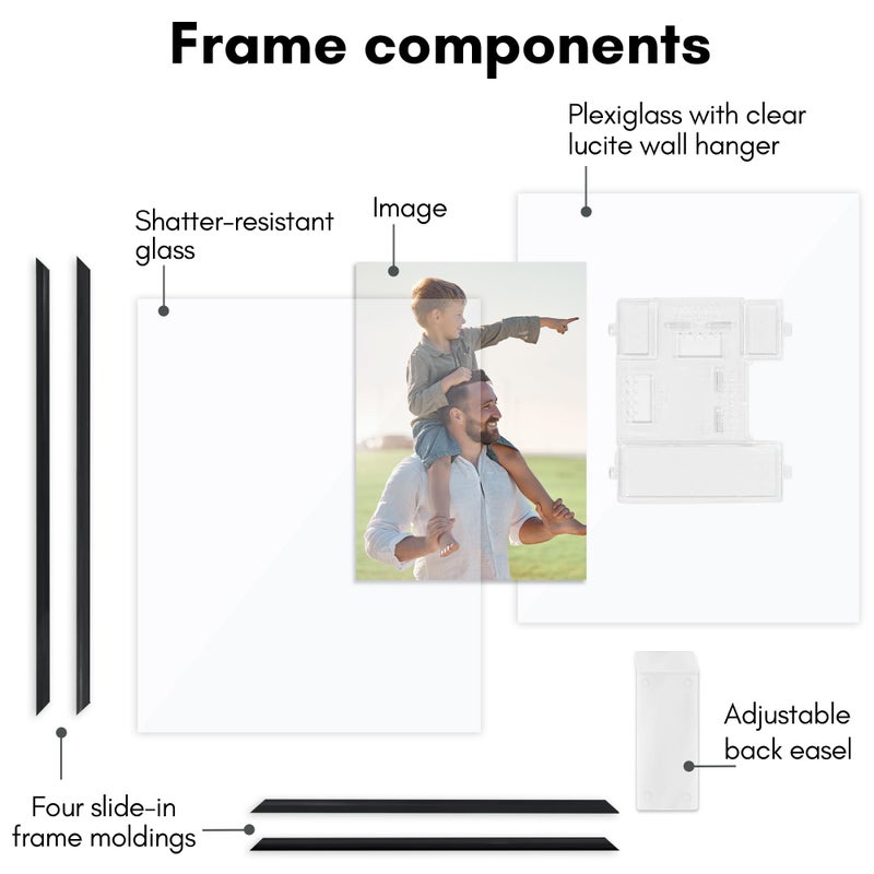 Americanflat Americanflat 8x10 Floating Picture Frame with Shatter-Resistant Glass - Fits 5x7 Photos or Smaller - Slide-in Photo Frame - Fusion Float Collection - Floating Frame for Tabletop or Wall - Black  - Image 4
