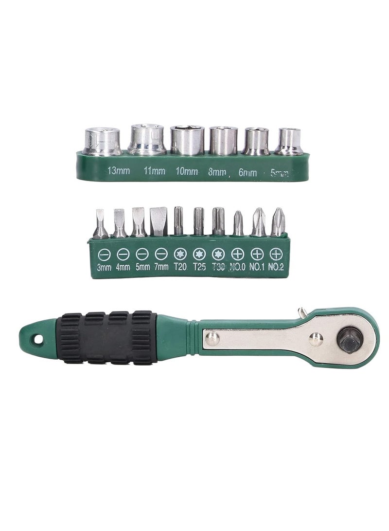 Multi functional hand tool set includes a double sided wrench, 6 socket heads, and 10 screwdrivers in various sizes  Ideal for home maintenance, automotive repair, and fine art work, it's easy to carry and store. - Image 1