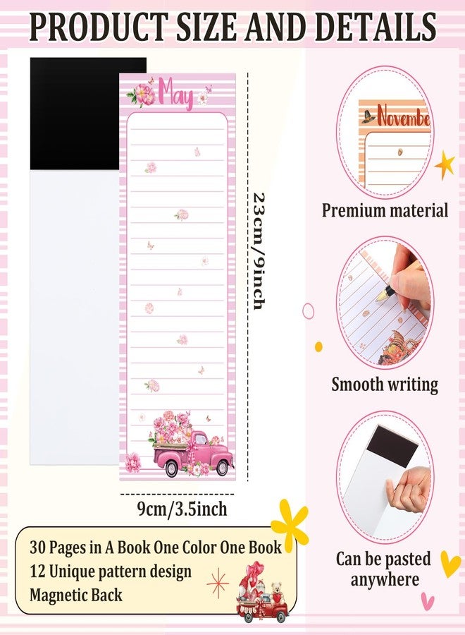 Eaasty 12 Pcs Seasonal Magnetic Notepads for Refrigerator Monthly Magnetic Grocery List 9 x 3.5 Magnet Memo Pads 30 Sheet Per Pad Shopping to Do List for January to December (Text Style) - Image 3