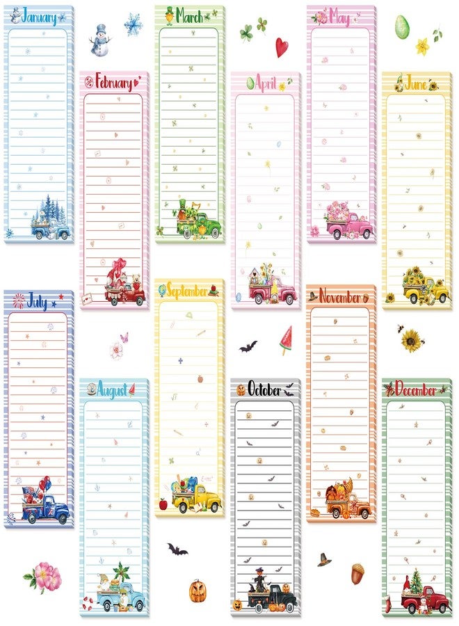 Eaasty 12 Pcs Seasonal Magnetic Notepads for Refrigerator Monthly Magnetic Grocery List 9 x 3.5 Magnet Memo Pads 30 Sheet Per Pad Shopping to Do List for January to December (Text Style) - Image 1
