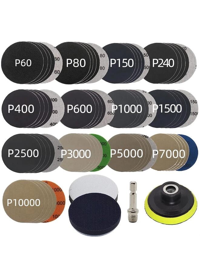 69pcs Sandpaper 3Inch Sanding Disc 60-10000 Grit Wet Dry Sandpaper with M10 Backing Pad,2pcs Interface Pad for Wood Metal Mirror Jewelry Car Polishing Headlight Cleaner Set - Image 1