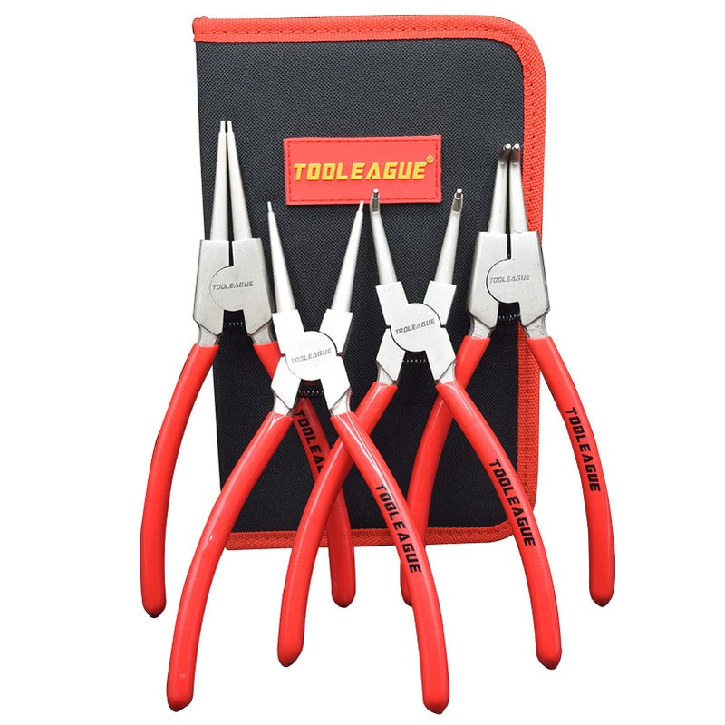 TOOLEAGUE 4 Pcs Snap Ring Pliers Set, Circlip Pliers, 9 inches Internal/External Heavy Duty for Ring Remover Retaining Straight Bent Lock Ring Pliers Set - Image 1