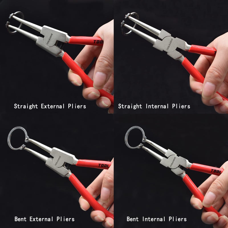 TOOLEAGUE 4 Pcs Snap Ring Pliers Set, Circlip Pliers, 9 inches Internal/External Heavy Duty for Ring Remover Retaining Straight Bent Lock Ring Pliers Set - Image 4