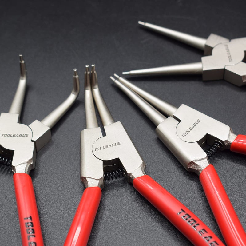 TOOLEAGUE 4 Pcs Snap Ring Pliers Set, Circlip Pliers, 9 inches Internal/External Heavy Duty for Ring Remover Retaining Straight Bent Lock Ring Pliers Set - Image 3