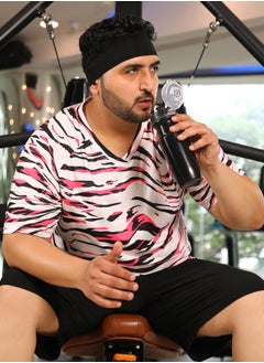 Instafab Plus Men's Hot Pink & Ivory White Animal Activewear T-Shirt  - Image 1