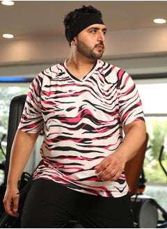 Instafab Plus Men's Hot Pink & Ivory White Animal Activewear T-Shirt  - Image 2