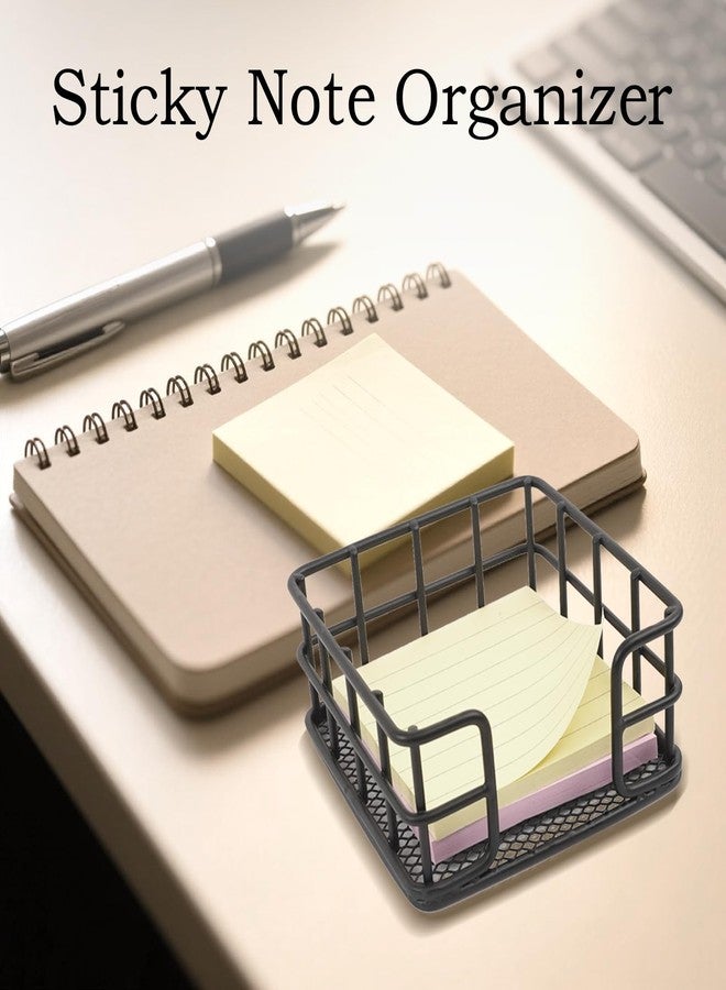 Qiuruoo Metal Sticky Note Holder, Sticky Note Dispenser, Desk Organizer for Office Workers, Students at Home, School, Office Use (3.6“*3.6” Black Square) - Image 2