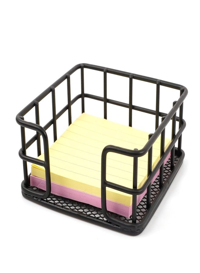 Qiuruoo Metal Sticky Note Holder, Sticky Note Dispenser, Desk Organizer for Office Workers, Students at Home, School, Office Use (3.6“*3.6” Black Square) - Image 1