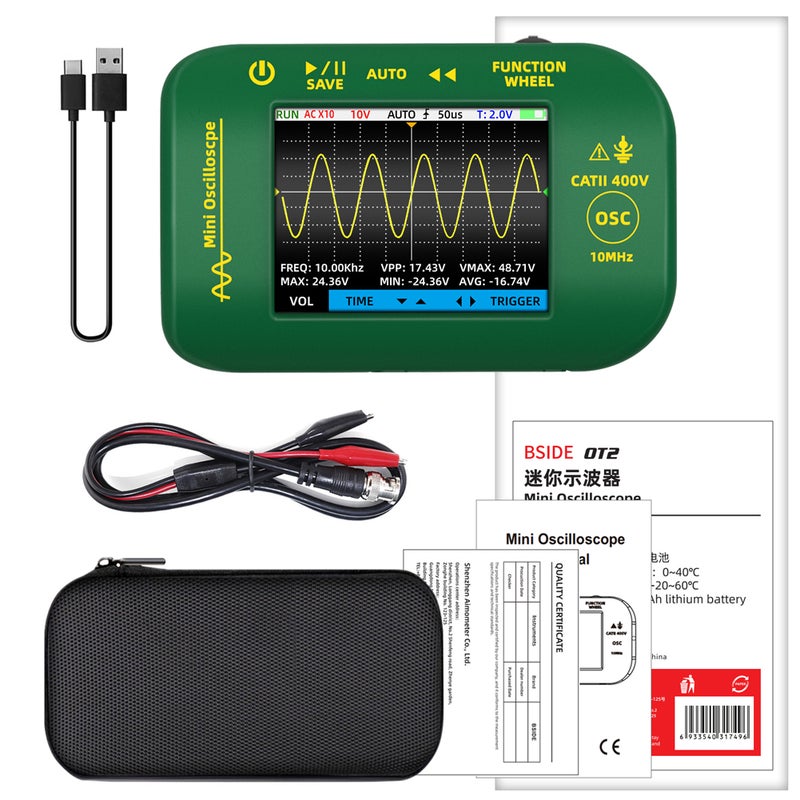 BSIDE-OT2 Digital 2.8-inch TFT Display Oscilloscope Handheld Oscope Meter 10Mhz Bandwidth 48MSa/S Sampling Rate Data with Data Storage Function for DIY and Electronic Test - Image 1