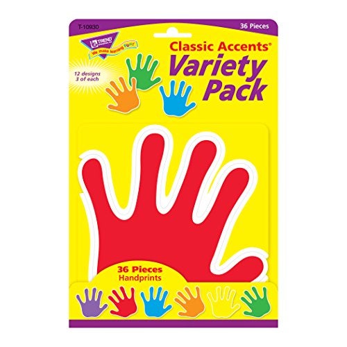 Trend Enterprises Trend Handprints Classic Accents Variety Pack, Classroom Bulletin Board Cut Outs, 5-1/2 to 6 Inches, 36 Count - Image 2
