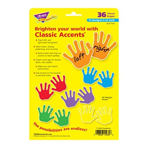 Trend Enterprises Trend Handprints Classic Accents Variety Pack, Classroom Bulletin Board Cut Outs, 5-1/2 to 6 Inches, 36 Count - Image 3
