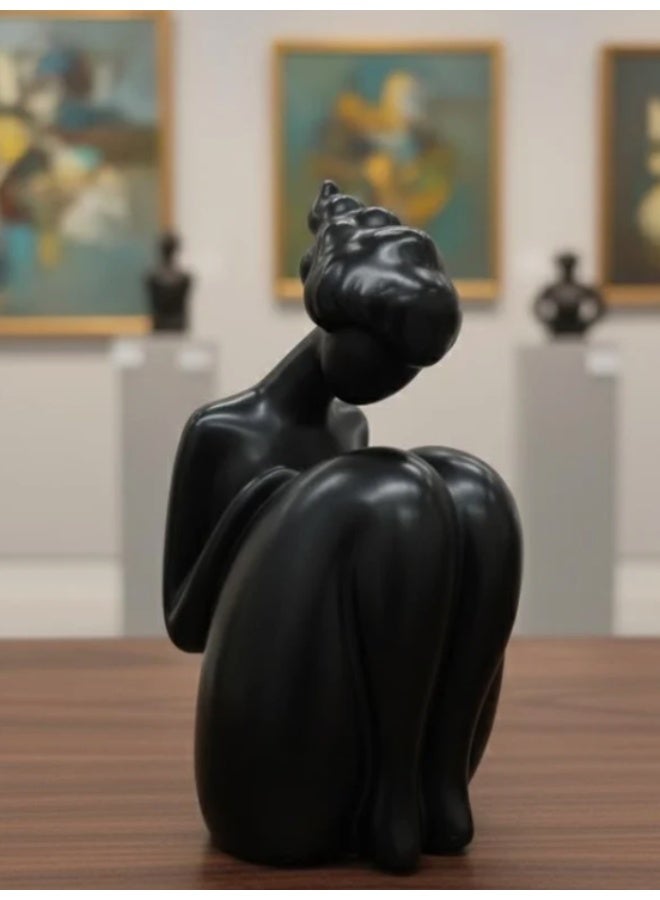 AKDC 19cm Ceramic Sitting Female Figurine in Black | Modern Decorative Accent Piece for Sophisticated Interiors - Image 1