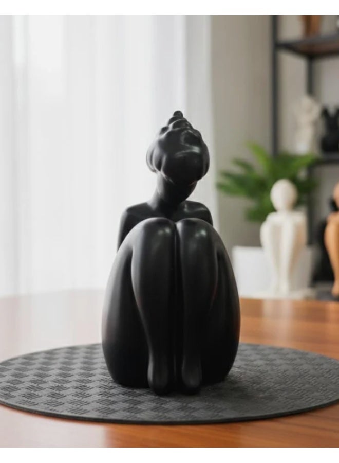 AKDC 19cm Ceramic Sitting Female Figurine in Black | Modern Decorative Accent Piece for Sophisticated Interiors - Image 2