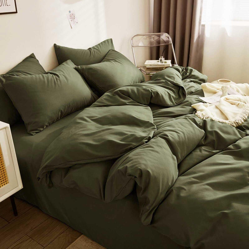 Nanko King Duvet Cover Set, Olive Green Luxury Microfiber Comforter Quilt Bedding Cover with Zip Closure Ties - Modern Farmhouse Style for Men and Women Chambray Teen, 3pc Size 104 x90 - Image 2
