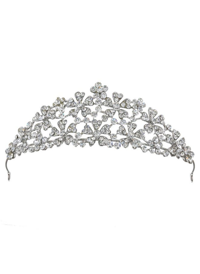 SAMKY Bridal Crown Silver Rhinestone Flower Wedding Tiara Headpiece Bride'S Crystal Hair Accessories  - Image 1