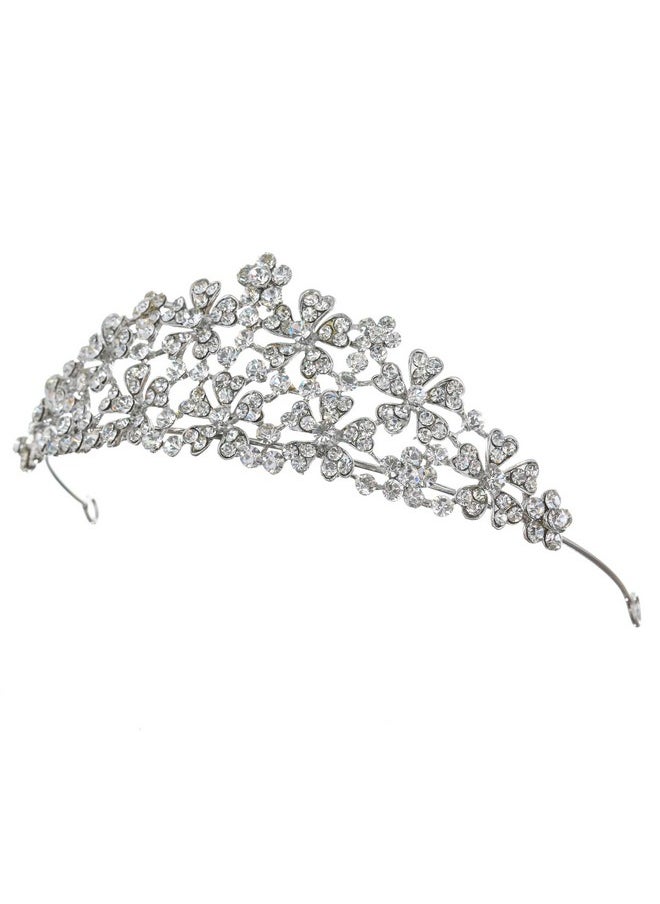 SAMKY Bridal Crown Silver Rhinestone Flower Wedding Tiara Headpiece Bride'S Crystal Hair Accessories  - Image 2