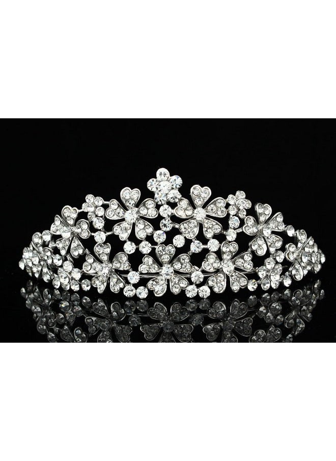SAMKY Bridal Crown Silver Rhinestone Flower Wedding Tiara Headpiece Bride'S Crystal Hair Accessories  - Image 3