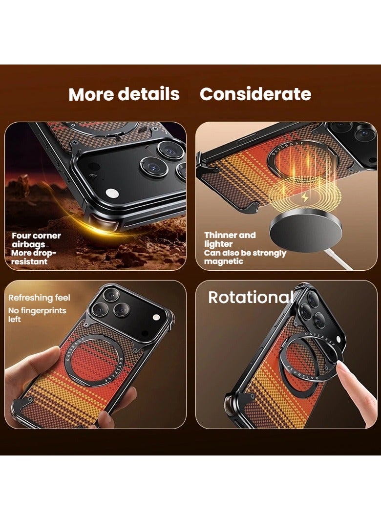 عام متوافق مع iPhone 17 Pro ، غلاف هاتف من ألياف الكربون، مع حامل مغناطيسي و حماية ممتصة للصدمات، أنيق ومقاوم للخدوش، متوافق مع MagSafe - Image 2