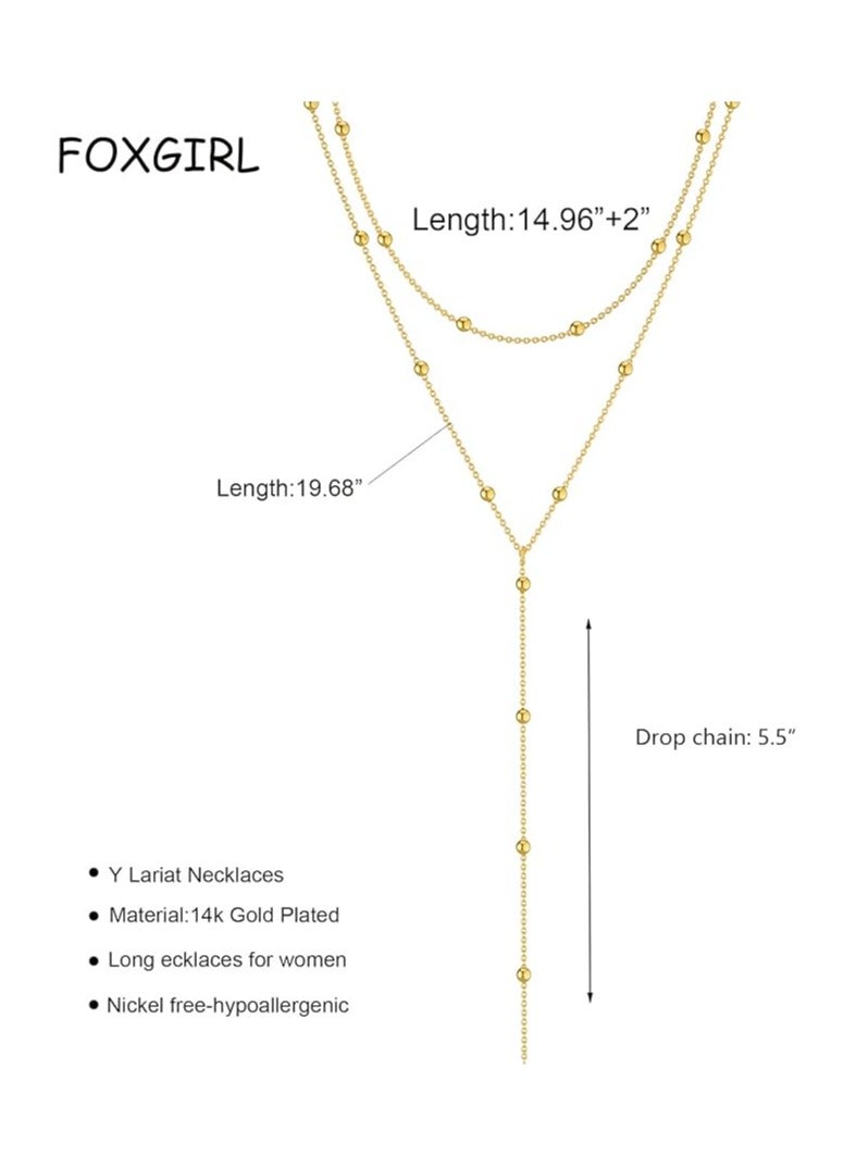 Foxy Lariat Gold Necklace for Women 14k Gold Plated Silver Beaded Chain - Image 5